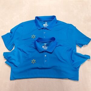 2pc. Lot Purchase Walmart Mens Performance Polo Shirts Medium Light Blue
